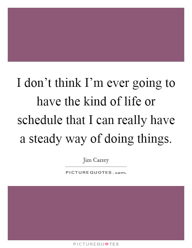 I don't think I'm ever going to have the kind of life or schedule that I can really have a steady way of doing things. Picture Quote #1