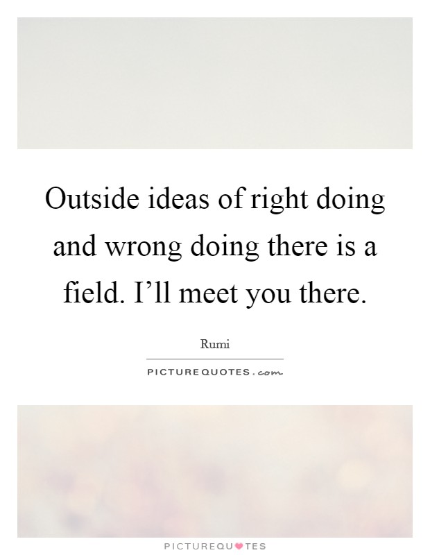Outside ideas of right doing and wrong doing there is a field. I'll meet you there. Picture Quote #1
