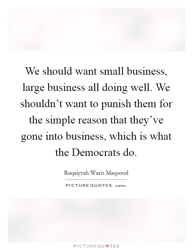 We should want small business, large business all doing well. We shouldn't want to punish them for the simple reason that they've gone into business, which is what the Democrats do. Picture Quote #1
