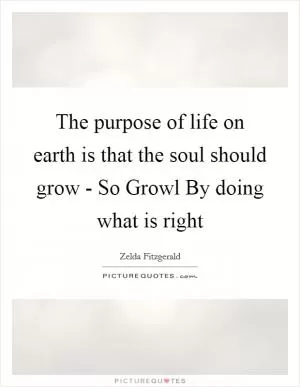 The purpose of life on earth is that the soul should grow - So Growl By doing what is right Picture Quote #1