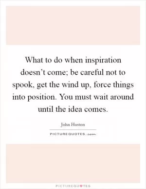 What to do when inspiration doesn’t come; be careful not to spook, get the wind up, force things into position. You must wait around until the idea comes Picture Quote #1