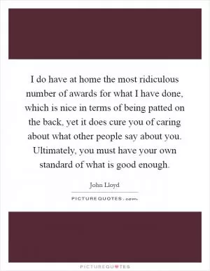 I do have at home the most ridiculous number of awards for what I have done, which is nice in terms of being patted on the back, yet it does cure you of caring about what other people say about you. Ultimately, you must have your own standard of what is good enough Picture Quote #1