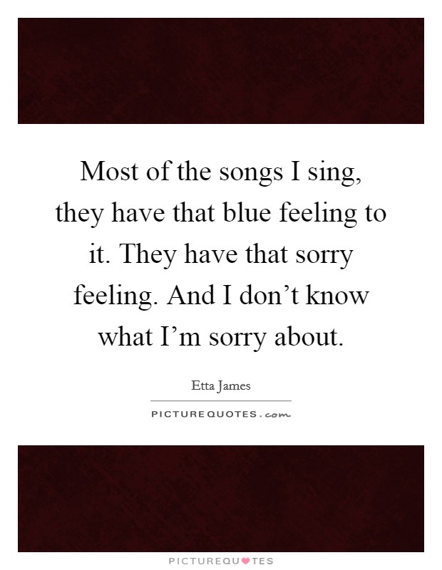 Most of the songs I sing, they have that blue feeling to it. They have that sorry feeling. And I don't know what I'm sorry about. Picture Quote #1