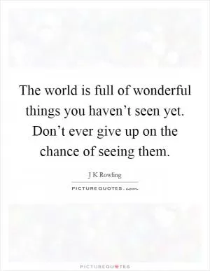The world is full of wonderful things you haven’t seen yet. Don’t ever give up on the chance of seeing them Picture Quote #1