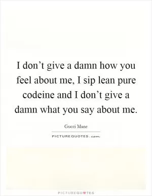 I don’t give a damn how you feel about me, I sip lean pure codeine and I don’t give a damn what you say about me Picture Quote #1