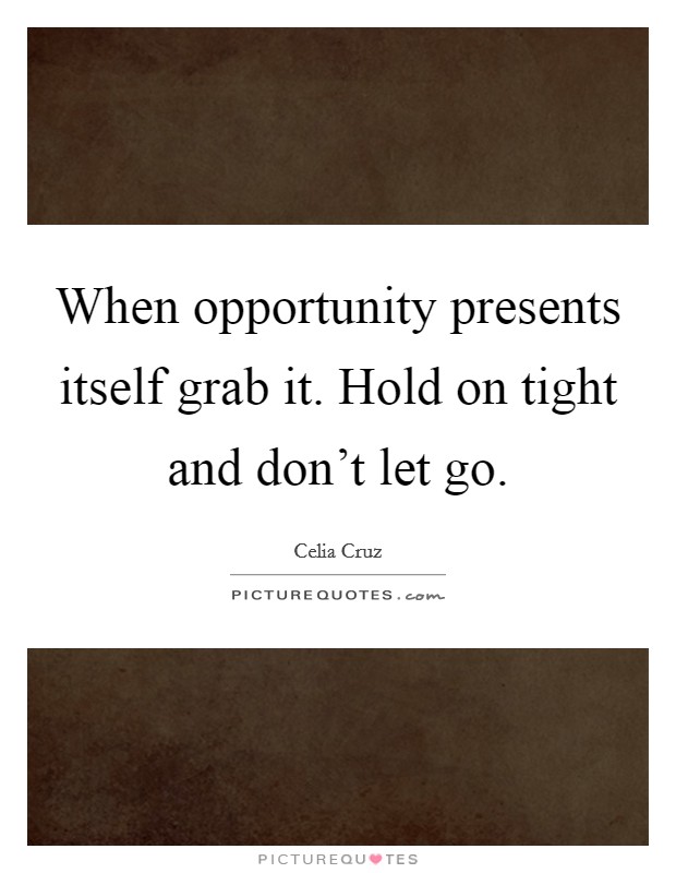 When opportunity presents itself grab it. Hold on tight and don't let go. Picture Quote #1