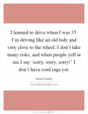 I learned to drive when I was 35. I’m driving like an old lady and very close to the wheel. I don’t take many risks, and when people yell at me I say ‘sorry, sorry, sorry!’ I don’t have road rage yet Picture Quote #1