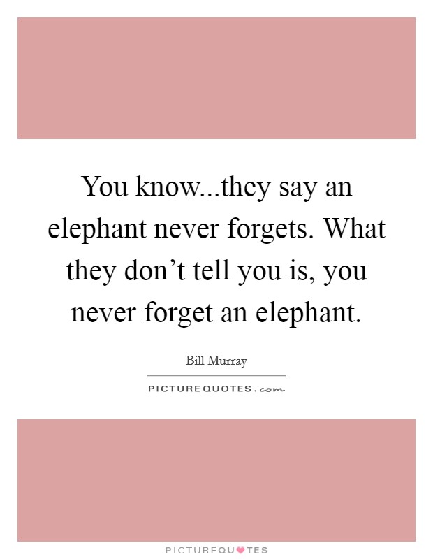 You know...they say an elephant never forgets. What they don't tell you is, you never forget an elephant. Picture Quote #1