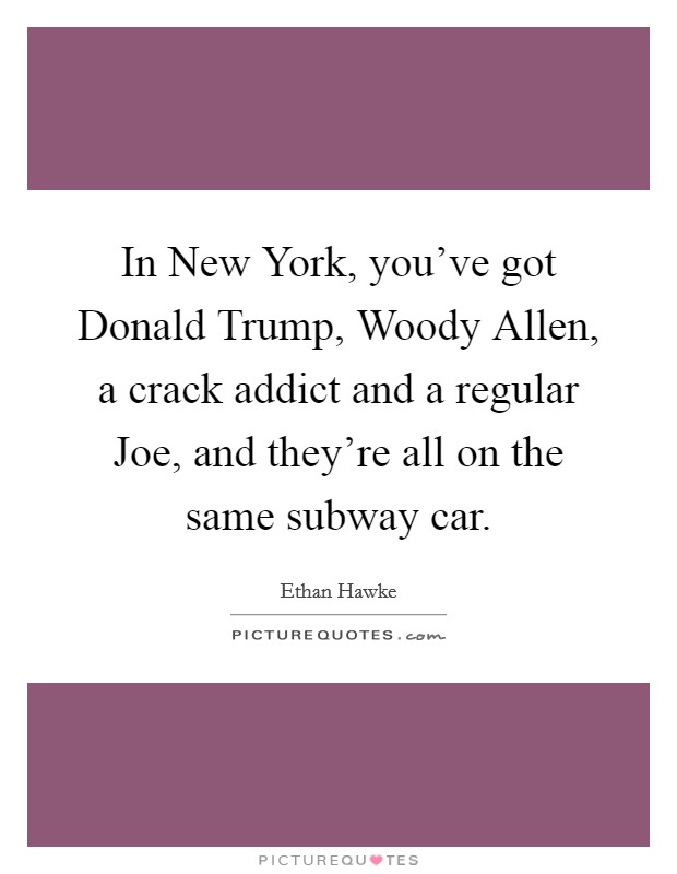 In New York, you've got Donald Trump, Woody Allen, a crack addict and a regular Joe, and they're all on the same subway car. Picture Quote #1