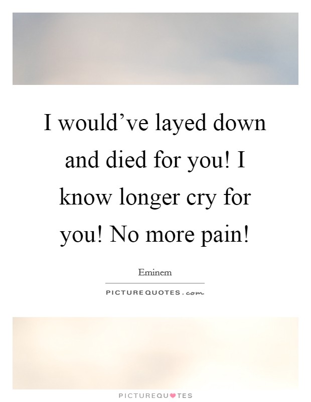 I would've layed down and died for you! I know longer cry for you! No more pain! Picture Quote #1