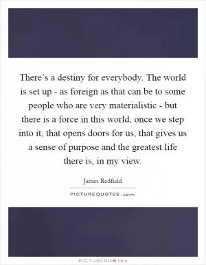 There’s a destiny for everybody. The world is set up - as foreign as that can be to some people who are very materialistic - but there is a force in this world, once we step into it, that opens doors for us, that gives us a sense of purpose and the greatest life there is, in my view Picture Quote #1
