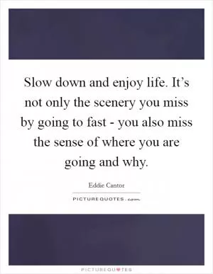 Slow down and enjoy life. It’s not only the scenery you miss by going to fast - you also miss the sense of where you are going and why Picture Quote #1