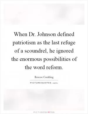 When Dr. Johnson defined patriotism as the last refuge of a scoundrel, he ignored the enormous possibilities of the word reform Picture Quote #1