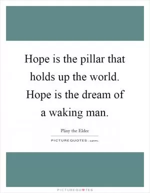 Hope is the pillar that holds up the world. Hope is the dream of a waking man Picture Quote #1