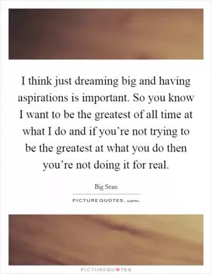 I think just dreaming big and having aspirations is important. So you know I want to be the greatest of all time at what I do and if you’re not trying to be the greatest at what you do then you’re not doing it for real Picture Quote #1