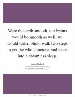 Were the earth smooth, our brains would be smooth as well; we would wake, blink, walk two steps to get the whole picture, and lapse into a dreamless sleep Picture Quote #1