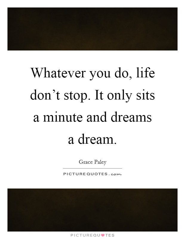 Whatever you do, life don't stop. It only sits a minute and dreams a dream. Picture Quote #1