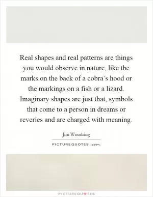 Real shapes and real patterns are things you would observe in nature, like the marks on the back of a cobra’s hood or the markings on a fish or a lizard. Imaginary shapes are just that, symbols that come to a person in dreams or reveries and are charged with meaning Picture Quote #1