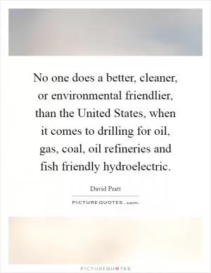 No one does a better, cleaner, or environmental friendlier, than the United States, when it comes to drilling for oil, gas, coal, oil refineries and fish friendly hydroelectric Picture Quote #1