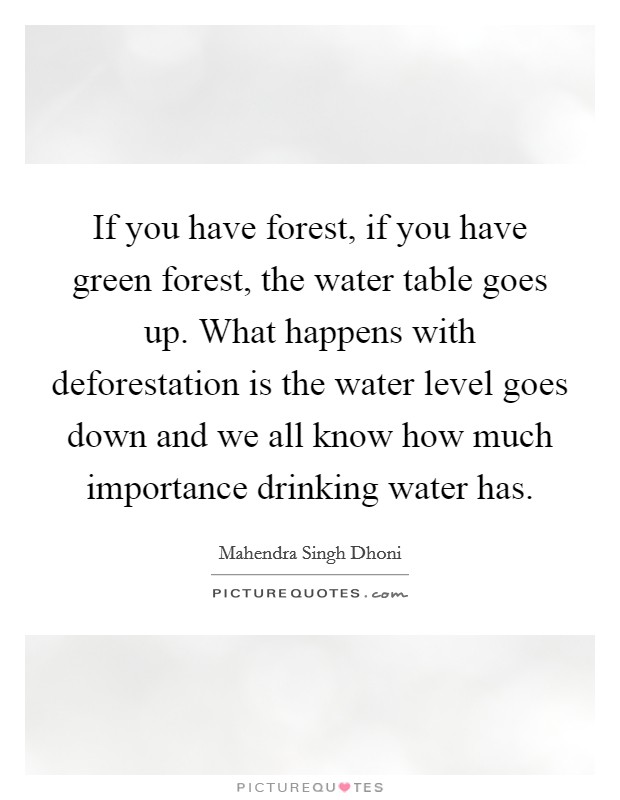 If you have forest, if you have green forest, the water table goes up. What happens with deforestation is the water level goes down and we all know how much importance drinking water has. Picture Quote #1