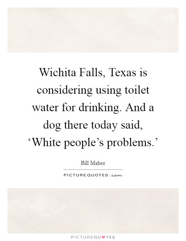 Wichita Falls, Texas is considering using toilet water for drinking. And a dog there today said, ‘White people's problems.' Picture Quote #1
