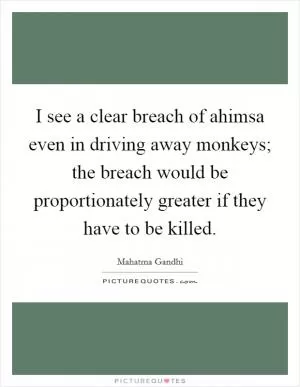 I see a clear breach of ahimsa even in driving away monkeys; the breach would be proportionately greater if they have to be killed Picture Quote #1