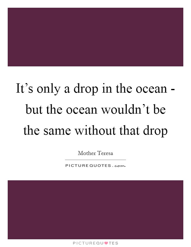 It's only a drop in the ocean - but the ocean wouldn't be the same without that drop Picture Quote #1