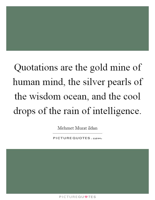 Quotations are the gold mine of human mind, the silver pearls of the wisdom ocean, and the cool drops of the rain of intelligence. Picture Quote #1