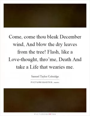 Come, come thou bleak December wind, And blow the dry leaves from the tree! Flash, like a Love-thought, thro’me, Death And take a Life that wearies me Picture Quote #1