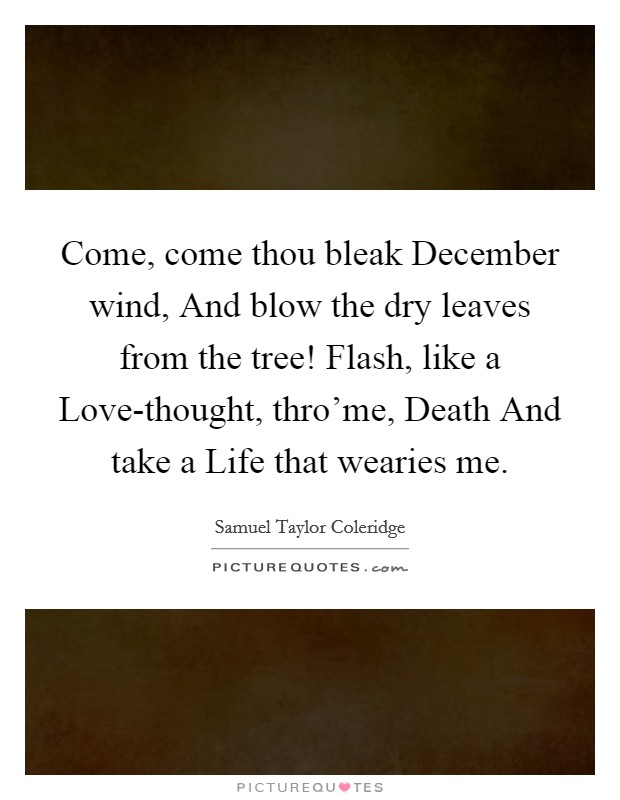 Come, come thou bleak December wind, And blow the dry leaves from the tree! Flash, like a Love-thought, thro'me, Death And take a Life that wearies me. Picture Quote #1
