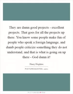 They are damn good projects - excellent projects. That goes for all the projects up there. You know some people make fun of people who speak a foreign language, and dumb people criticize something they do not understand, and that is what is going on up there - God damn it! Picture Quote #1