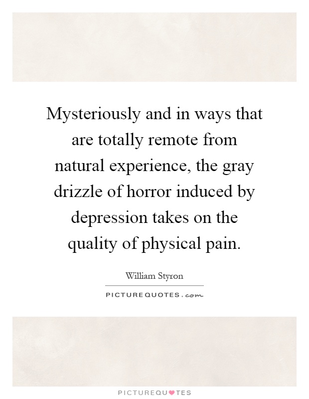 Mysteriously and in ways that are totally remote from natural experience, the gray drizzle of horror induced by depression takes on the quality of physical pain Picture Quote #1