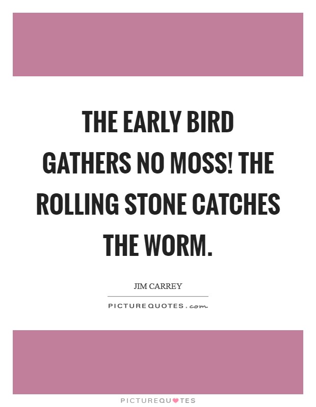 The early bird gathers no moss! The rolling stone catches the worm. Picture Quote #1
