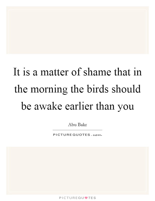 It is a matter of shame that in the morning the birds should be awake earlier than you Picture Quote #1
