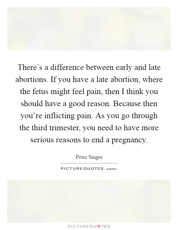 There's a difference between early and late abortions. If you have a late abortion, where the fetus might feel pain, then I think you should have a good reason. Because then you're inflicting pain. As you go through the third trimester, you need to have more serious reasons to end a pregnancy. Picture Quote #1