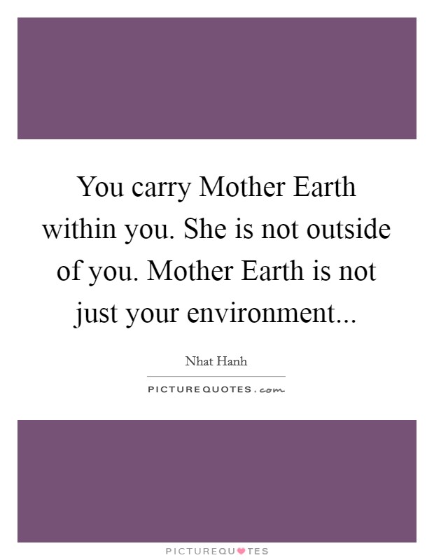 You carry Mother Earth within you. She is not outside of you. Mother Earth is not just your environment... Picture Quote #1