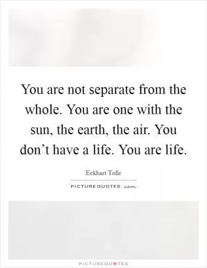You are not separate from the whole. You are one with the sun, the earth, the air. You don’t have a life. You are life Picture Quote #1