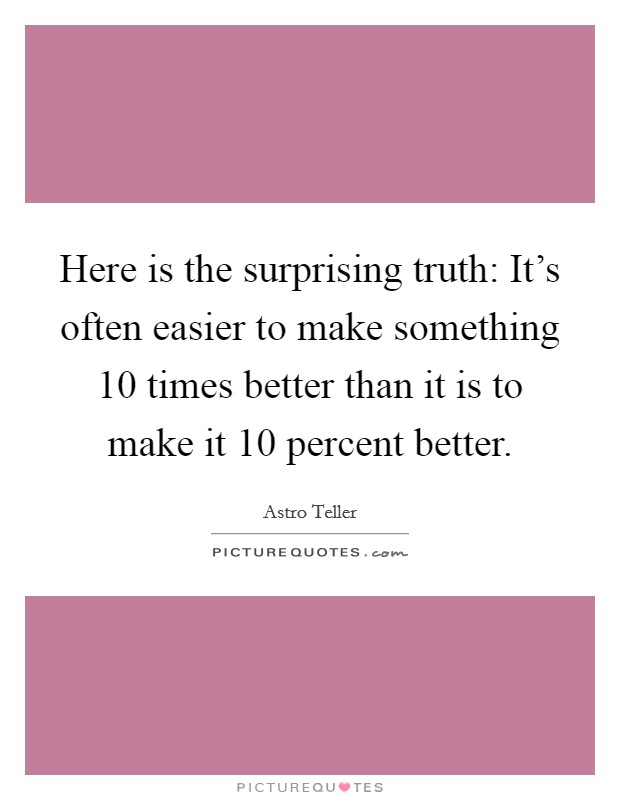 Here is the surprising truth: It's often easier to make something 10 times better than it is to make it 10 percent better. Picture Quote #1