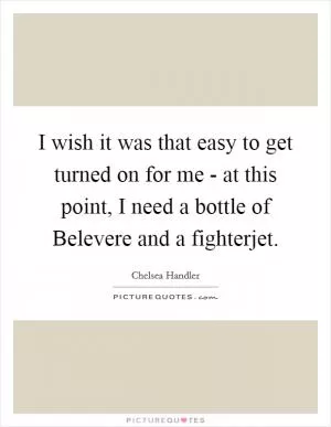 I wish it was that easy to get turned on for me - at this point, I need a bottle of Belevere and a fighterjet Picture Quote #1