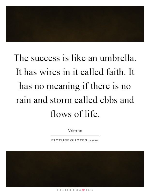 The success is like an umbrella. It has wires in it called faith. It has no meaning if there is no rain and storm called ebbs and flows of life. Picture Quote #1