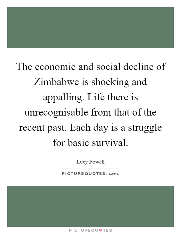 The economic and social decline of Zimbabwe is shocking and appalling. Life there is unrecognisable from that of the recent past. Each day is a struggle for basic survival. Picture Quote #1