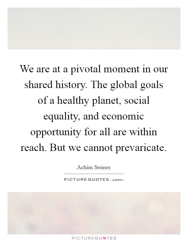 We are at a pivotal moment in our shared history. The global goals of a healthy planet, social equality, and economic opportunity for all are within reach. But we cannot prevaricate. Picture Quote #1