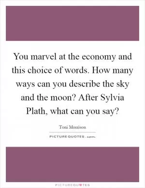 You marvel at the economy and this choice of words. How many ways can you describe the sky and the moon? After Sylvia Plath, what can you say? Picture Quote #1