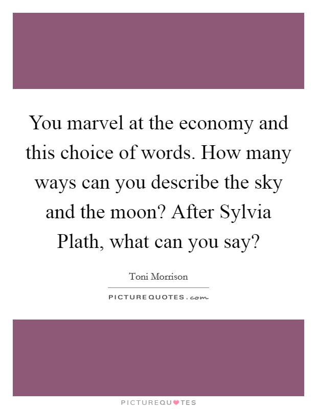 You marvel at the economy and this choice of words. How many ways can you describe the sky and the moon? After Sylvia Plath, what can you say? Picture Quote #1