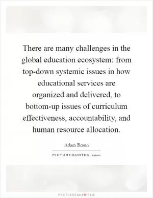 There are many challenges in the global education ecosystem: from top-down systemic issues in how educational services are organized and delivered, to bottom-up issues of curriculum effectiveness, accountability, and human resource allocation Picture Quote #1