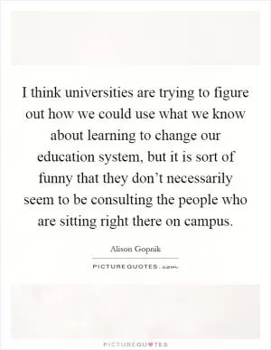 I think universities are trying to figure out how we could use what we know about learning to change our education system, but it is sort of funny that they don’t necessarily seem to be consulting the people who are sitting right there on campus Picture Quote #1