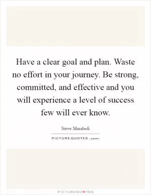 Have a clear goal and plan. Waste no effort in your journey. Be strong, committed, and effective and you will experience a level of success few will ever know Picture Quote #1