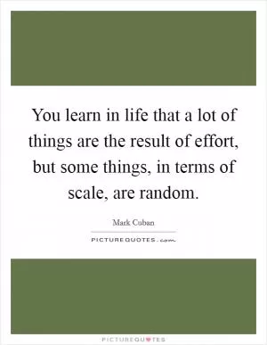 You learn in life that a lot of things are the result of effort, but some things, in terms of scale, are random Picture Quote #1