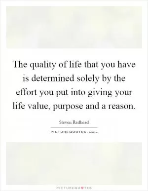 The quality of life that you have is determined solely by the effort you put into giving your life value, purpose and a reason Picture Quote #1