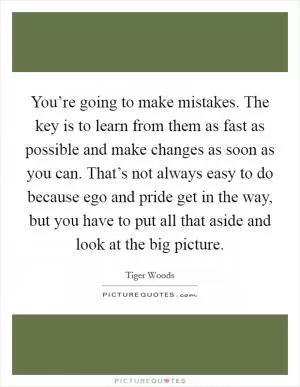 You’re going to make mistakes. The key is to learn from them as fast as possible and make changes as soon as you can. That’s not always easy to do because ego and pride get in the way, but you have to put all that aside and look at the big picture Picture Quote #1